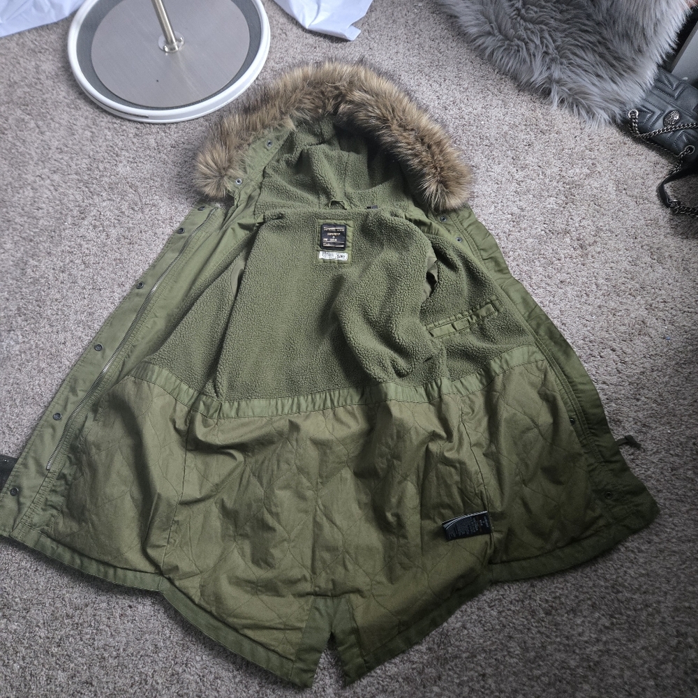 Superdry Women's Coat Size Military Fishtail Parka Coat In Army Green Size - Picture 13 of 15
